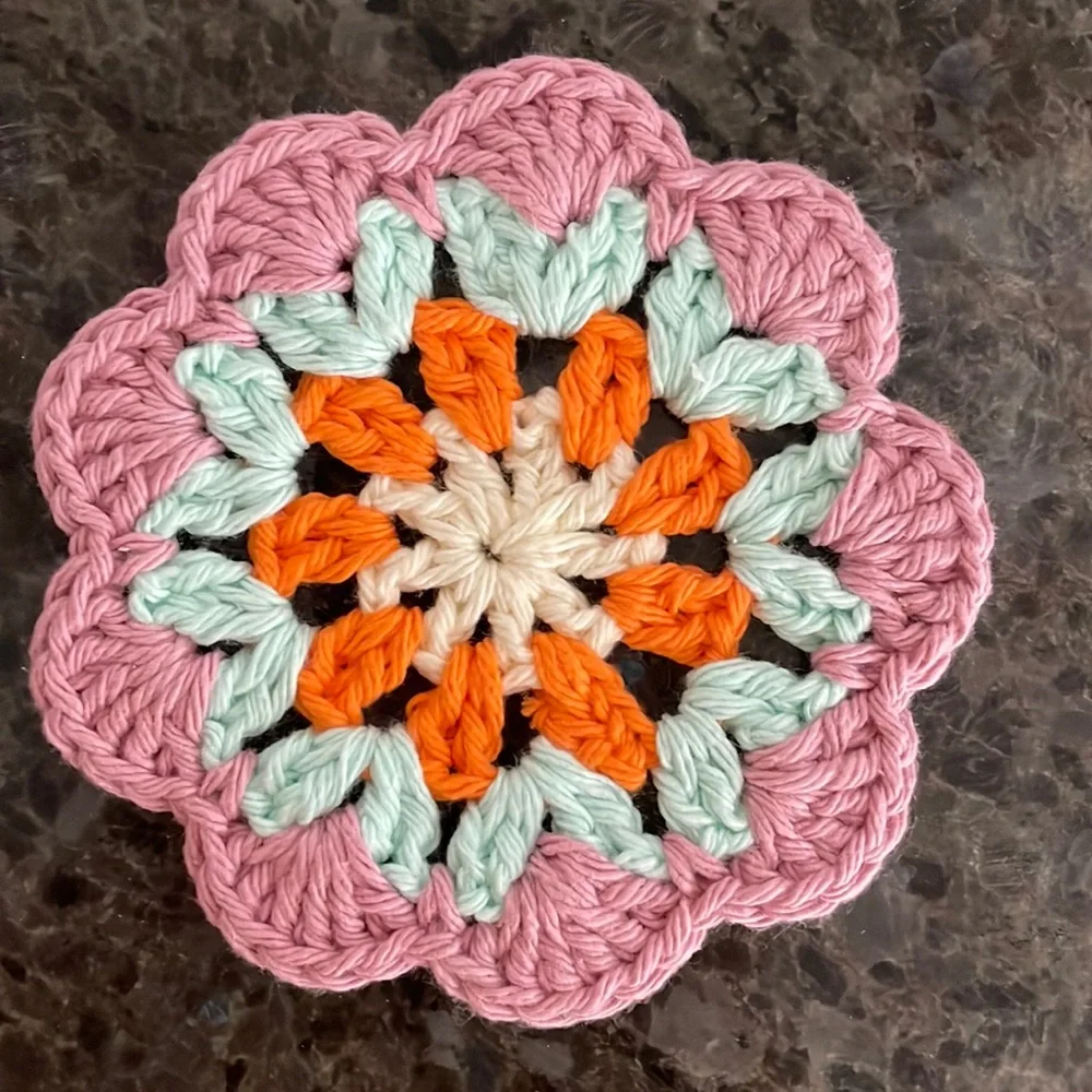 Hand Painted Mug + Matching Crochet Coaster - Unique Handmade Gift